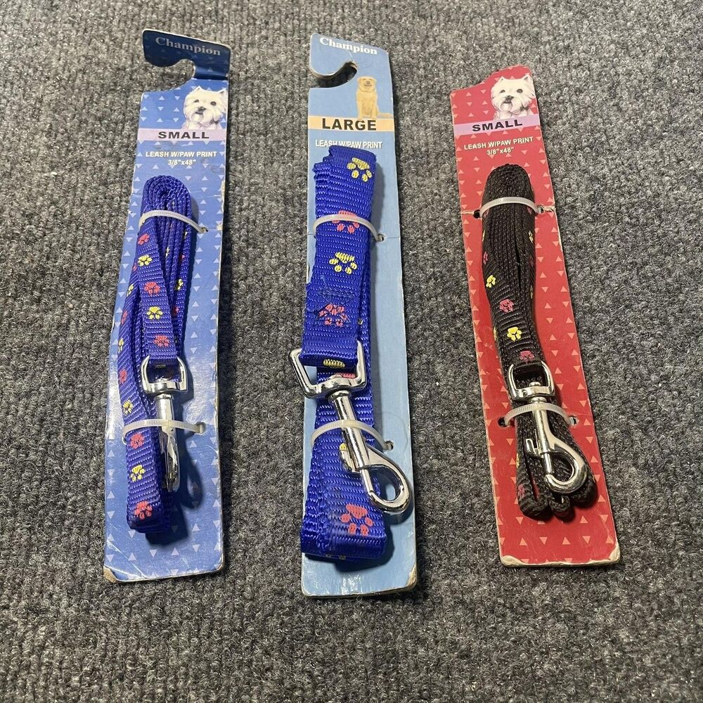 Champion Dog Leash Lot Paw Print Small Large Blue Black 3 Pieces Pet Supplies